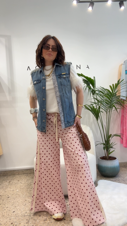 Wide Sweatpants in Polka Pink