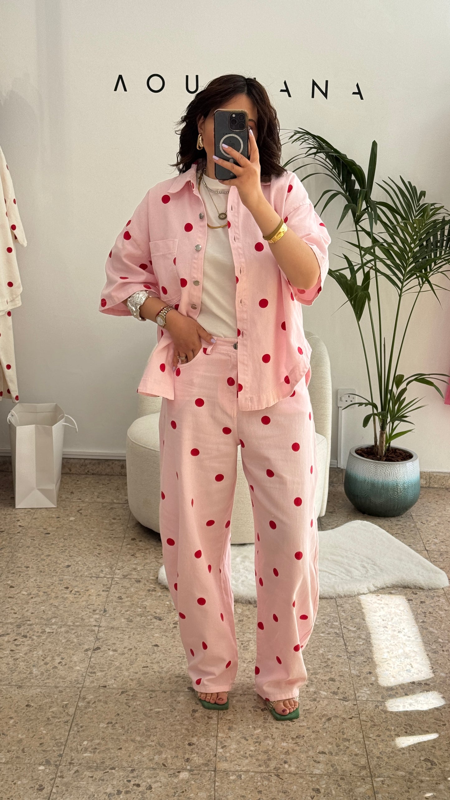 Pink & Red Polka Denim Set
