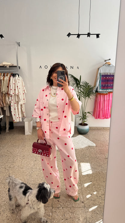 Pink & Red Polka Denim Set