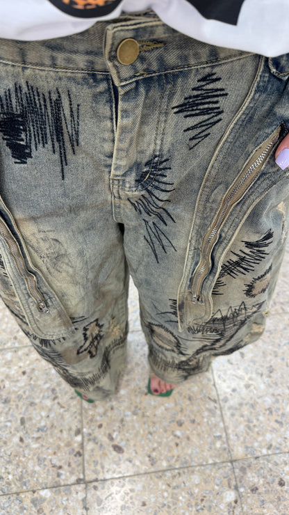 Stitched Jeans in Washed Blue