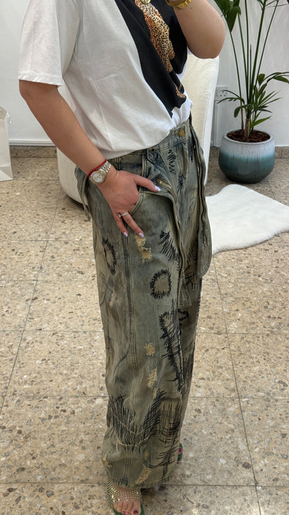 Stitched Jeans in Washed Blue