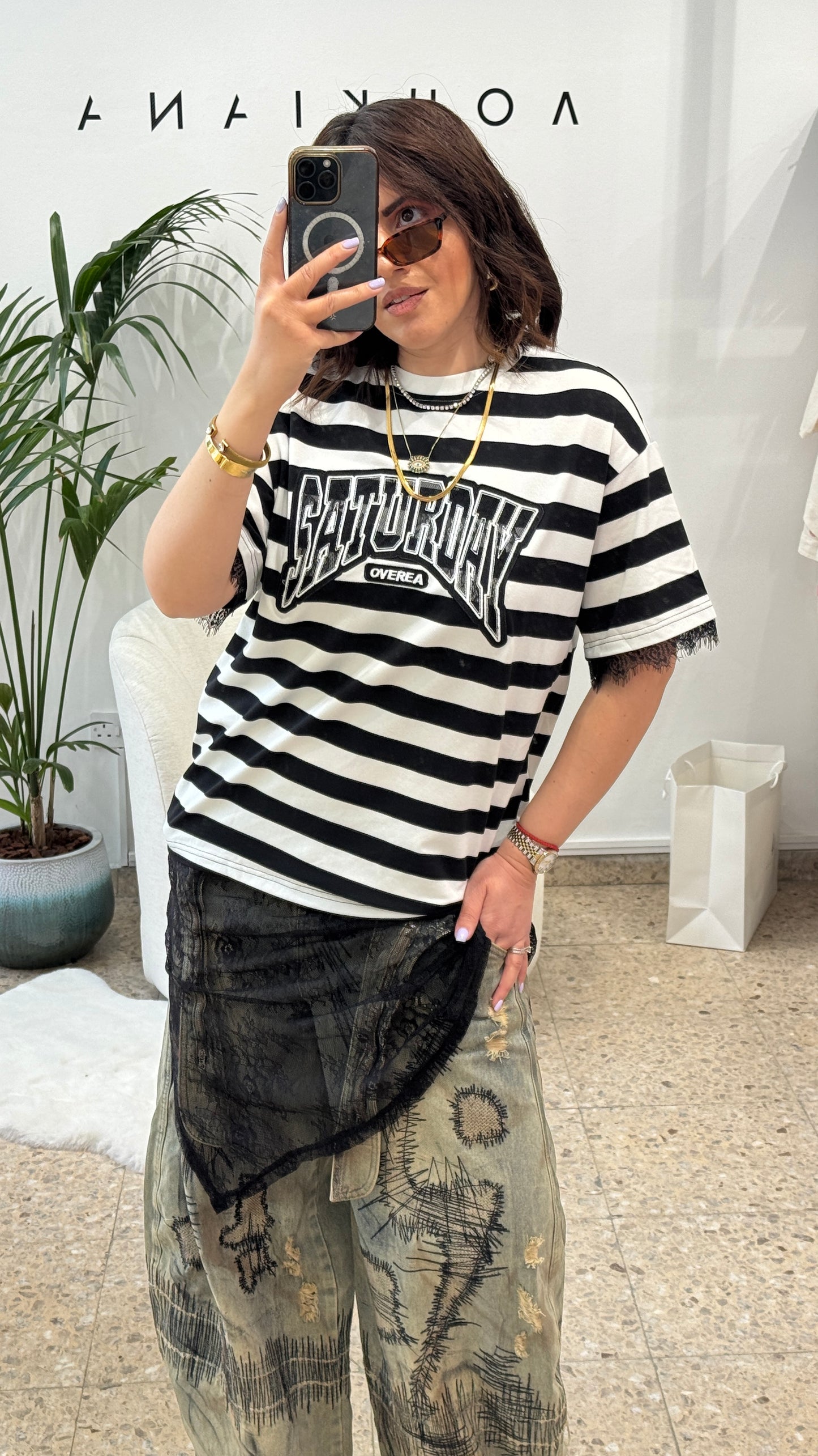 Striped T-Shirt with Saturday Print