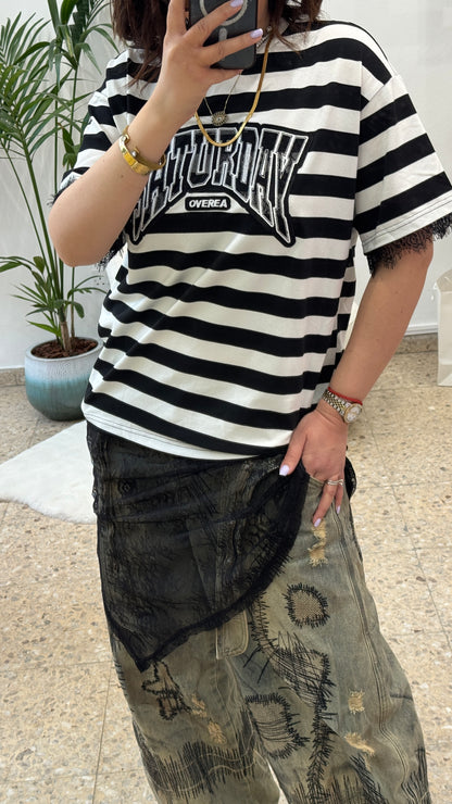 Striped T-Shirt with Saturday Print