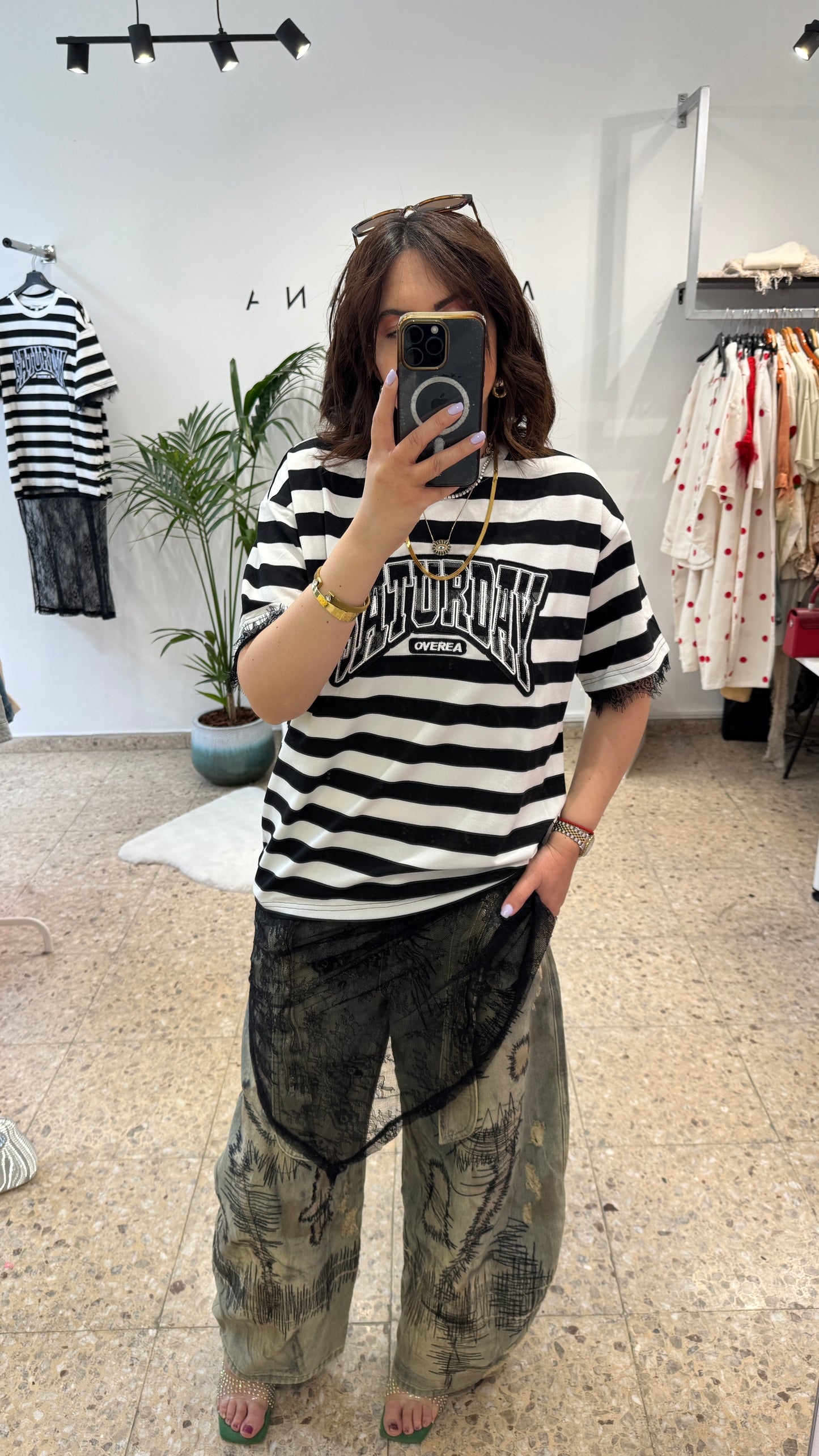 Striped T-Shirt with Saturday Print