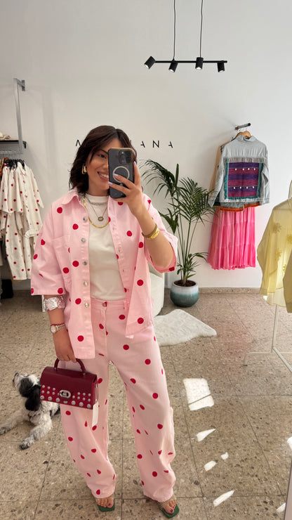 Pink & Red Polka Denim Set