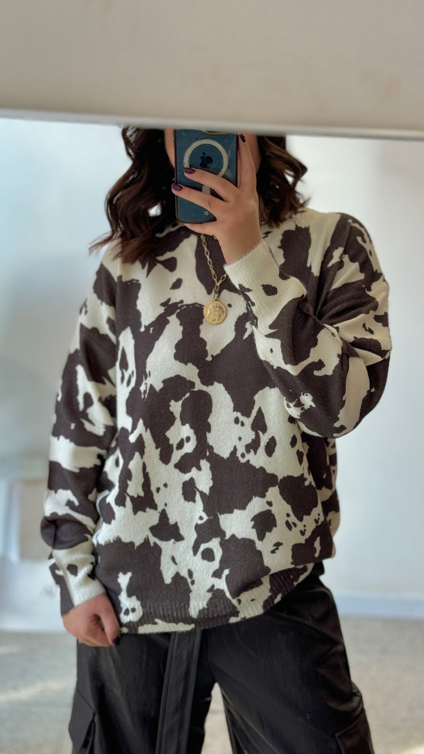 Knitted Top in Cow Print