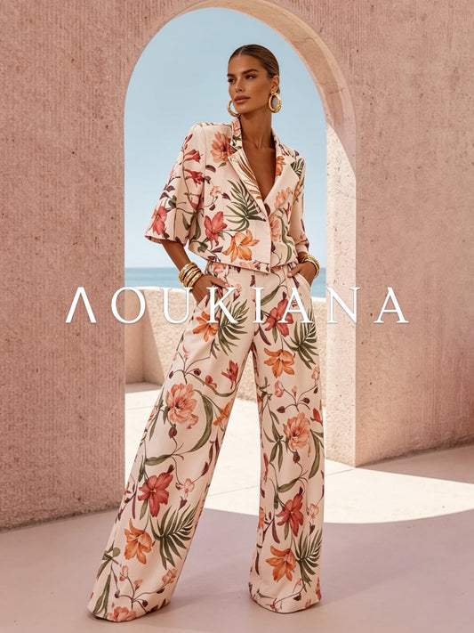 Flower Suit Set in Beige