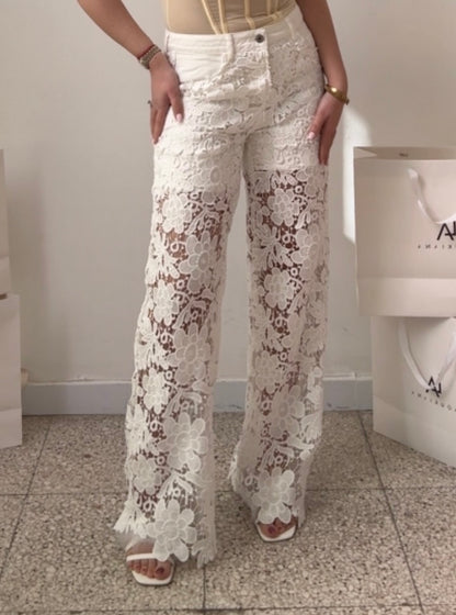 Lace Jeans in White