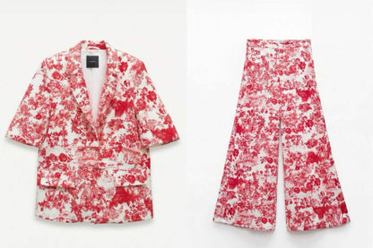 Floral Suit Set in Red & White