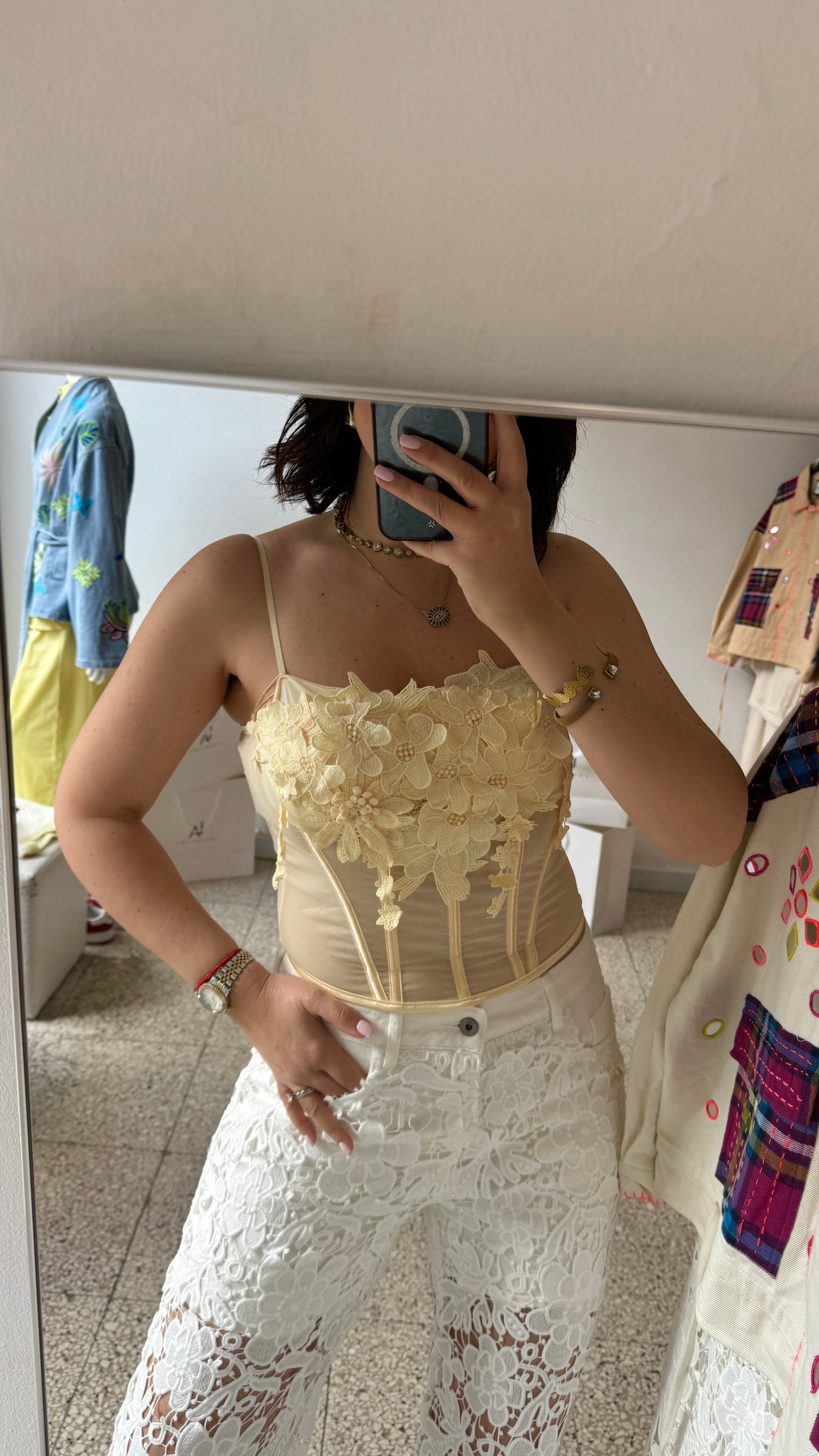 Flower Bustier Top in Light Yellow