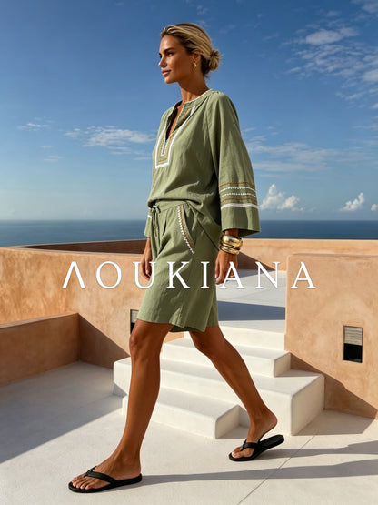Relaxed Shorts Set in Green