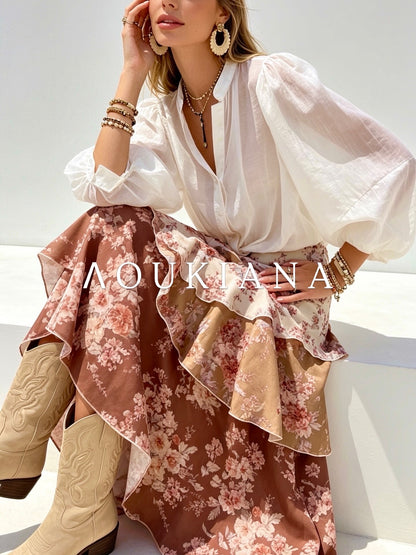 Floral Skirt in Brown & Beige