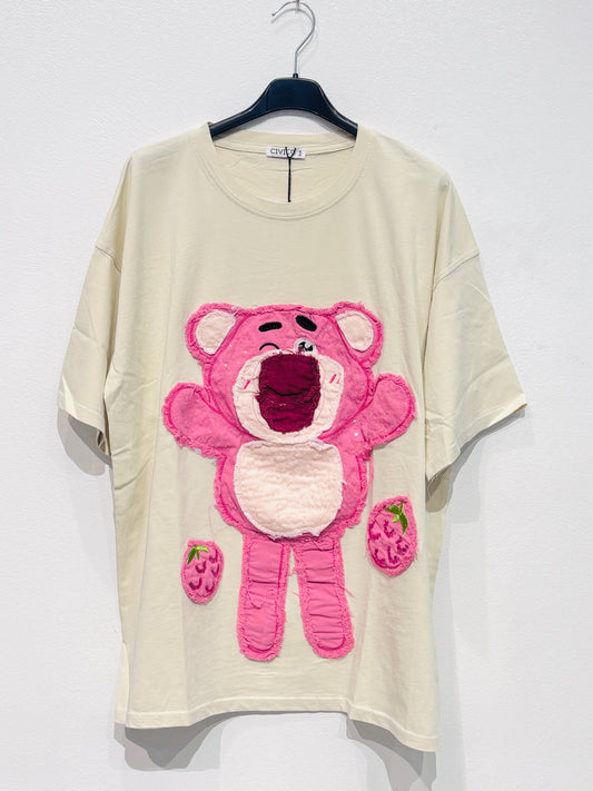 White T-shirt with Bear Print