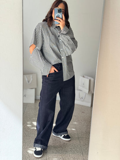 Shirt with Elbow Cutout in Black & White