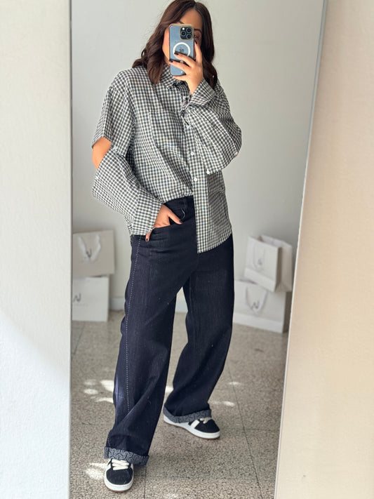 Wide-Leg Jeans with Printed Hem