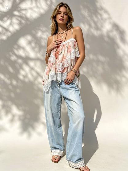 Floral Top with Lace Details