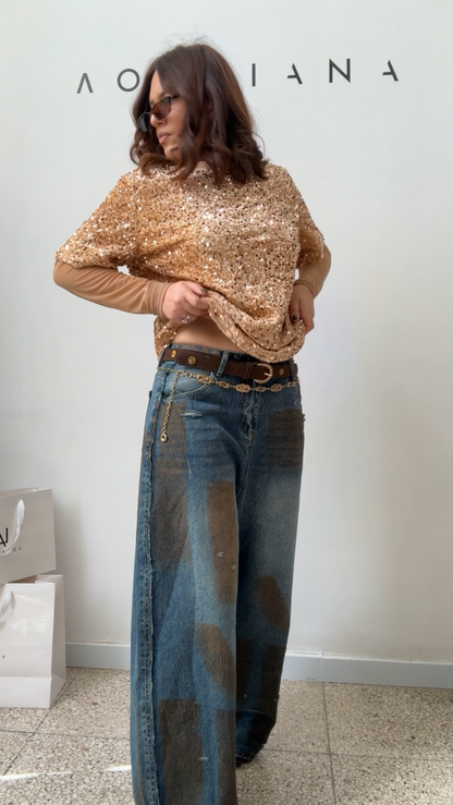 Wide Jeans with Paint Strokes