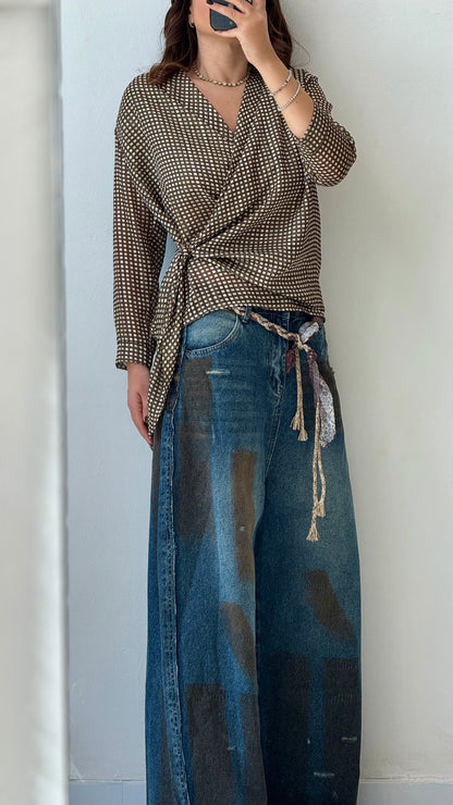 Wide Jeans with Paint Strokes