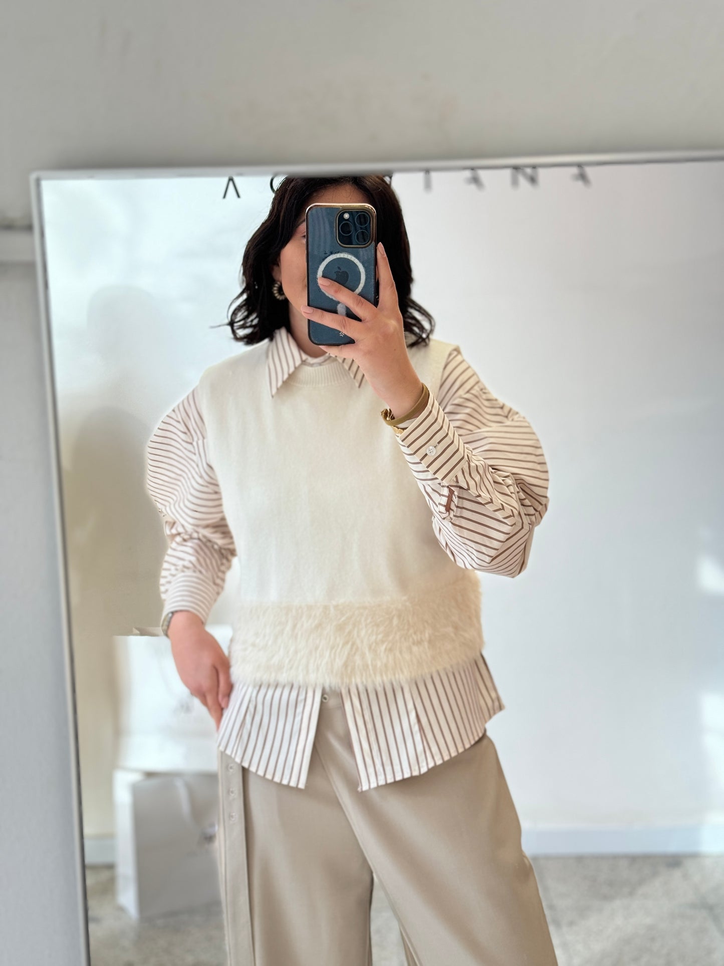 Knitted Sleeveless Top in Cream