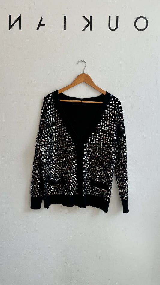 Black Cardigan with Silver Sequin