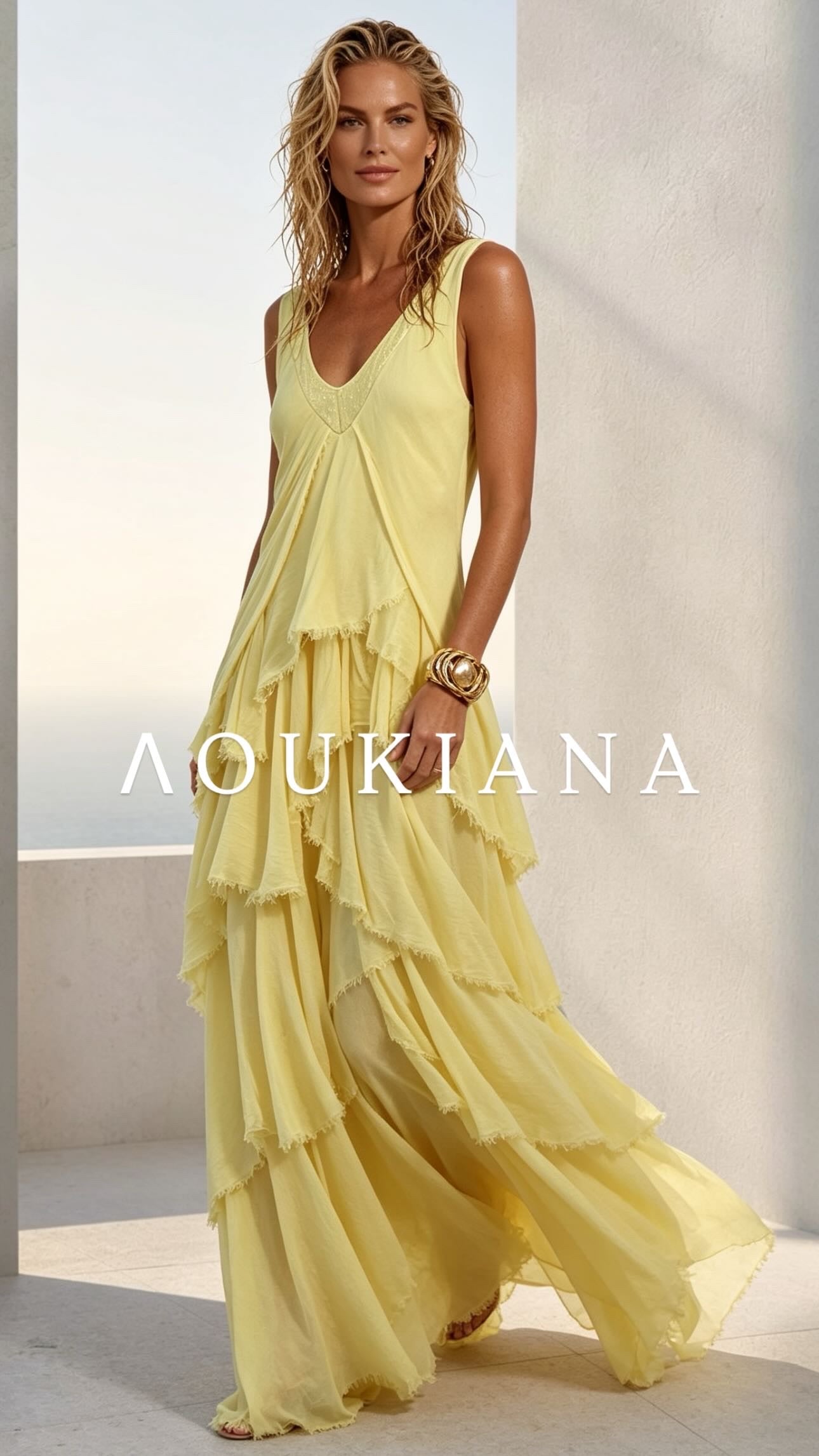 Layered Maxi Dress in Yellow