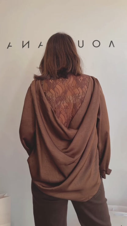 Shirt with Lace Back in Brown
