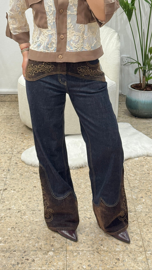 Blue Jeans with Brown Embroidery Details
